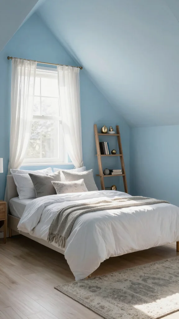 12 Attic Bedroom Paint Ideas for a Beautiful Calming Top-Floor Color - 2. Soft Sky Blue 1