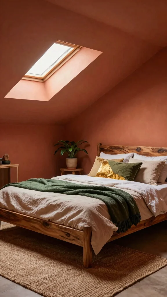 12 Attic Bedroom Paint Ideas for a Beautiful Calming Top-Floor Color - 7. Earthy Terracotta 1