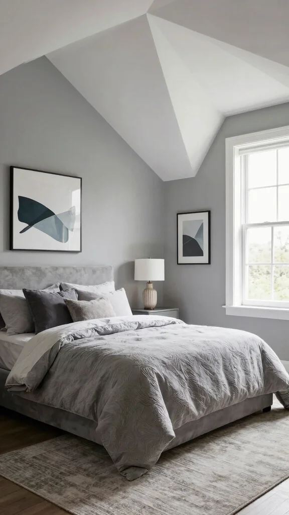 12 Attic Bedroom Paint Ideas for a Beautiful Calming Top-Floor Color - 8. Serene Soft Gray 1