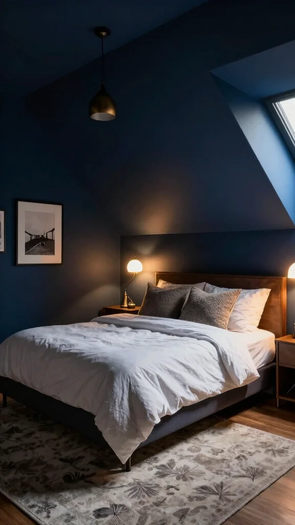 12 Attic Bedroom Paint Ideas for a Beautiful Calming Top-Floor Color - 9. Deep Navy Blue 1