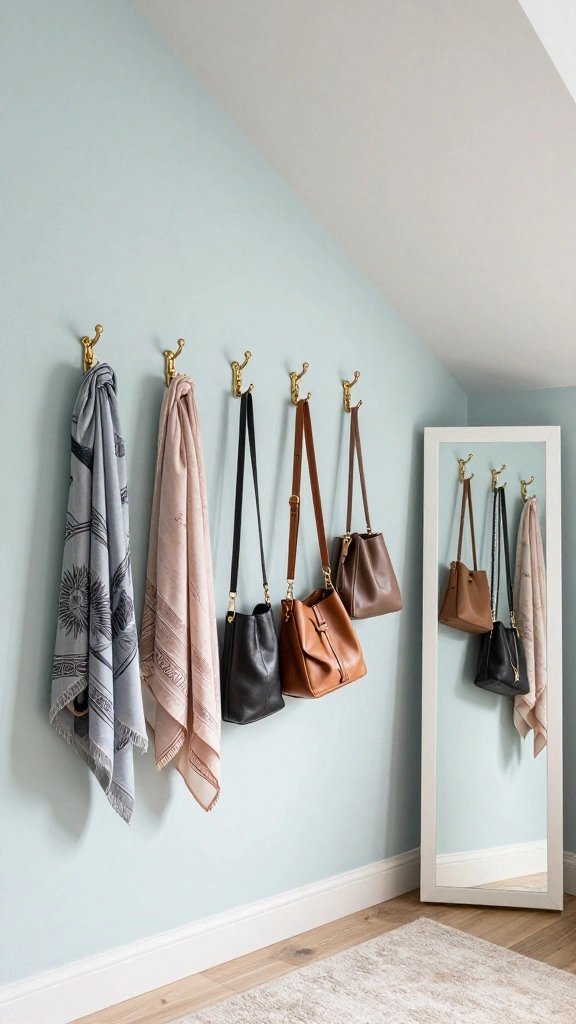 12 Attic Closet Ideas With Angled Ceilings for a Tidy Smart Storage - 5. Creative Hooks for Accessories and Bags 1