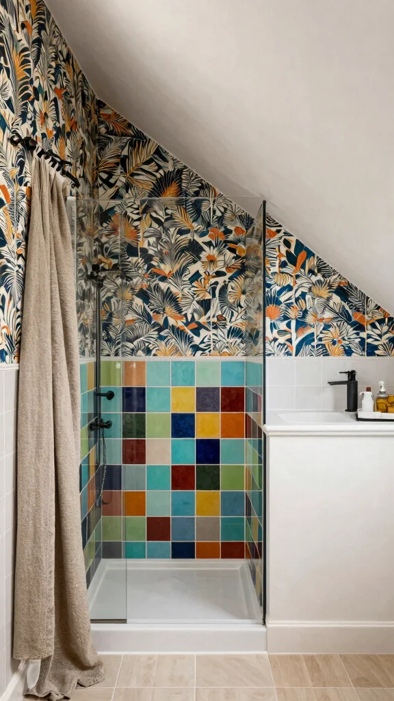 12 Attic Ensuite Ideas With Slanted Ceilings for a Cozy Luxurious Space - 11. Bold Colors and Patterns 1