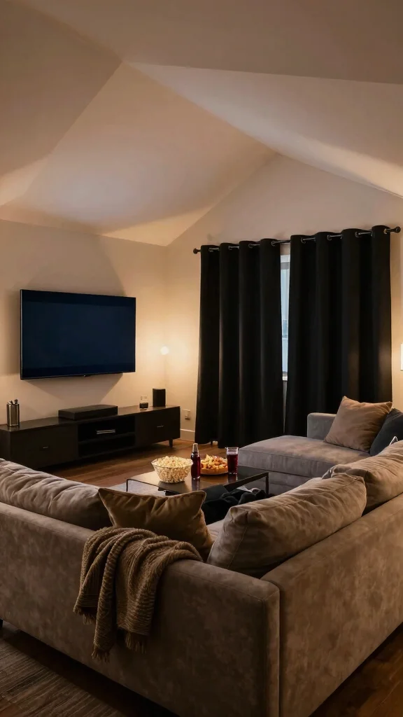 12 Attic Family Room Ideas for a Cozy Functional Shared Top-Floor Space - 10. Create a Cozy Movie Corner 1