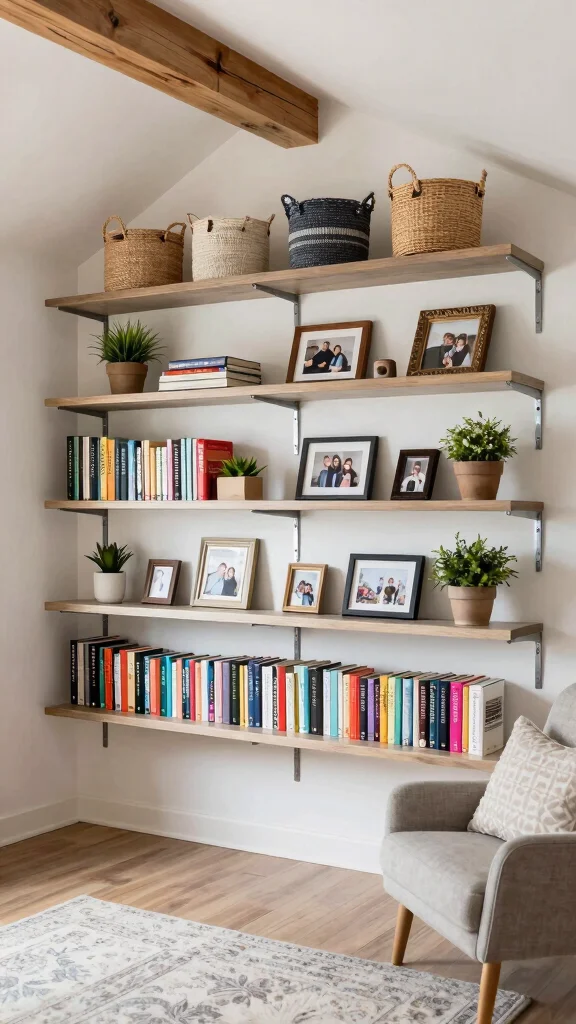12 Attic Family Room Ideas for a Cozy Functional Shared Top-Floor Space - 2. Embrace Open Shelving 1