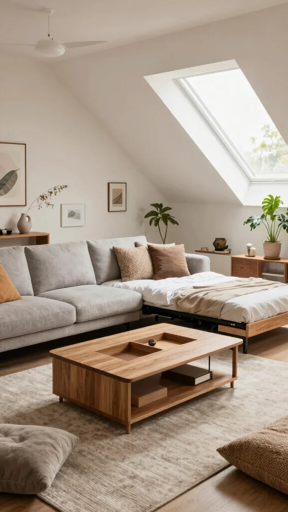 12 Attic Family Room Ideas for a Cozy Functional Shared Top-Floor Space - 3. Utilize Multi-Functional Furniture 1