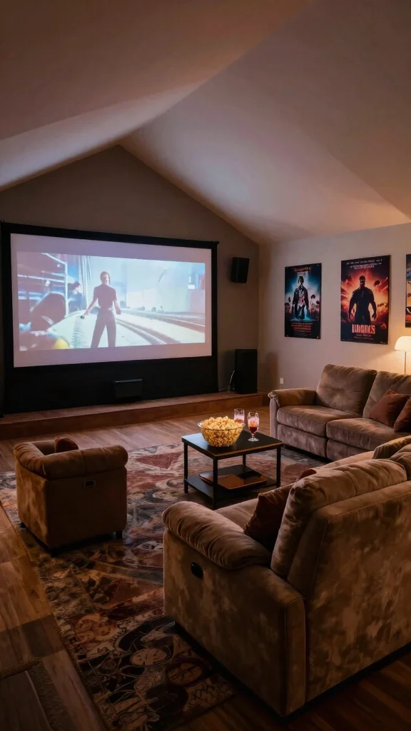 12 Attic Hangout Room Ideas for a Fun Relaxed Top-Floor Social Space - 4. Home Theater Experience 1
