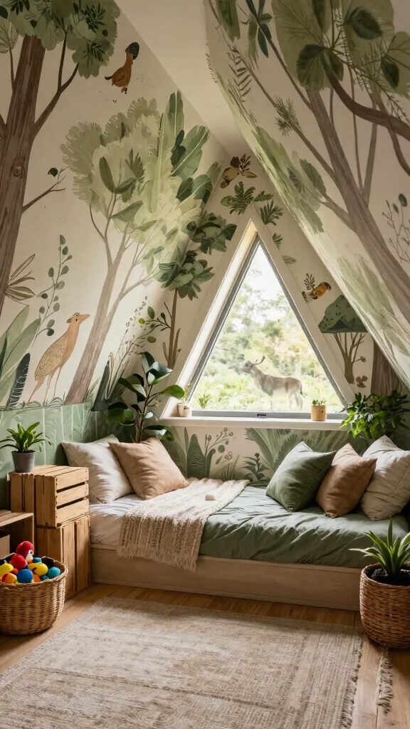 12 Attic Kids Bedroom Ideas for a Fun Cozy Creative Top-Floor Space - 1. Nature-Inspired Hideaway 1