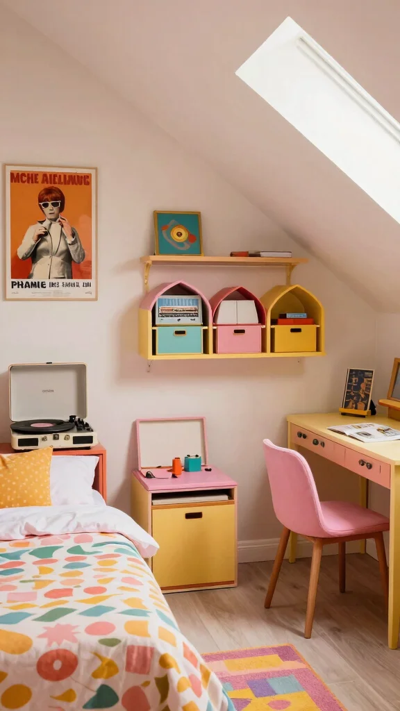 12 Attic Kids Bedroom Ideas for a Fun Cozy Creative Top-Floor Space - 10. Retro-Inspired Room 1