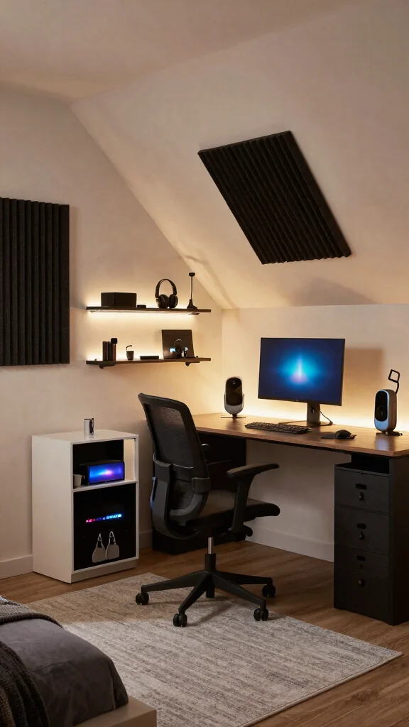 12 Attic Kids Bedroom Ideas for a Fun Cozy Creative Top-Floor Space - 12. Tech-Friendly Oasis 1