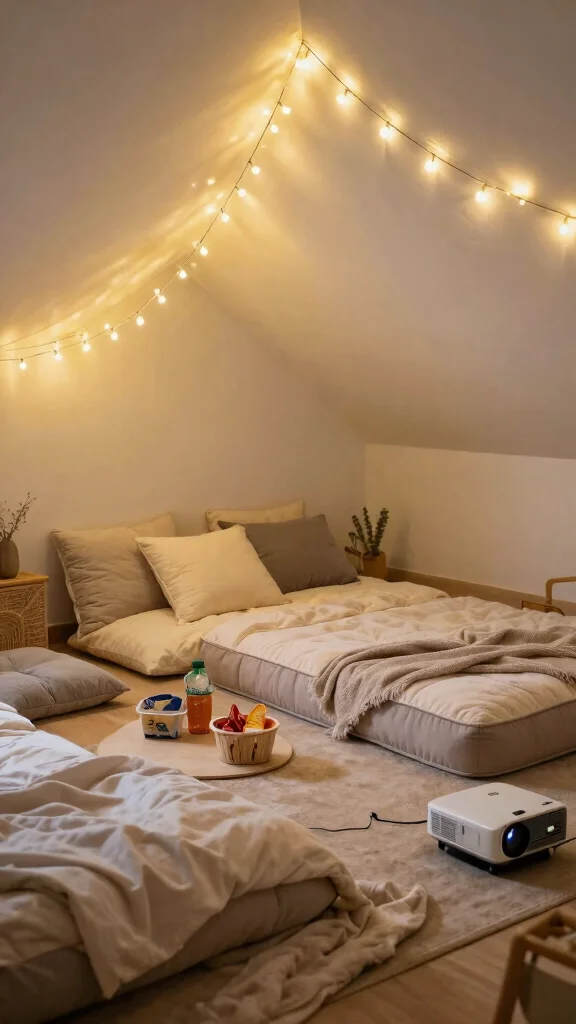 12 Attic Kids Room Ideas With Sloped Ceilings for a Cozy Fun Space - 11. Cozy Sleepover Area 1