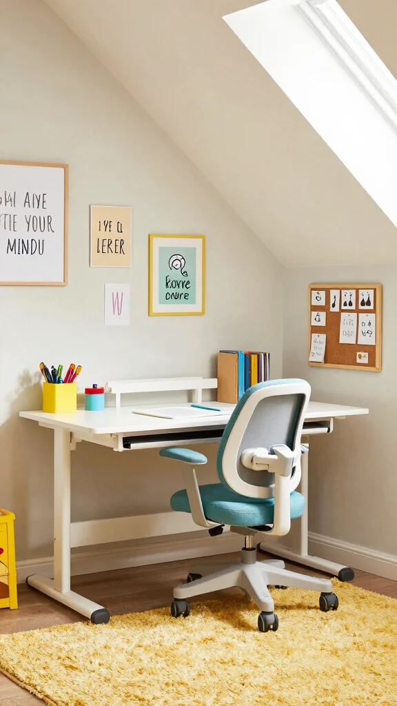 12 Attic Kids Room Ideas With Sloped Ceilings for a Cozy Fun Space - 12. Study Zone with Fun Elements 1