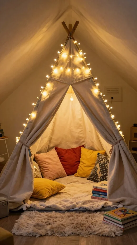 12 Attic Kids Room Ideas With Sloped Ceilings for a Cozy Fun Space - 4. Cozy Forts and Tents 1