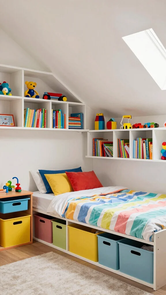 12 Attic Kids Room Ideas With Sloped Ceilings for a Cozy Fun Space - 6. Functional Storage Solutions 1