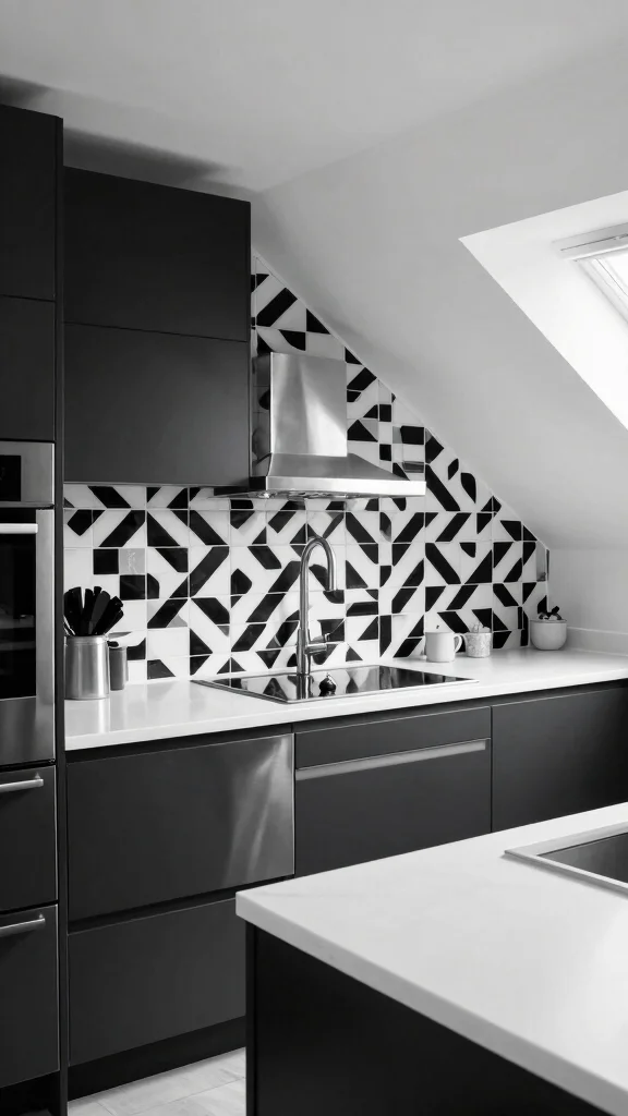 12 Attic Kitchen Ideas With Slanted Ceilings for a Unique Cook Space - 11. Trendy Black and White 1