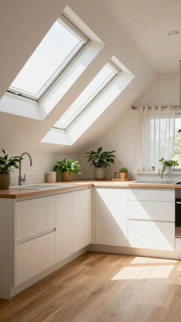 12 Attic Kitchen Ideas With Slanted Ceilings for a Unique Cook Space - 6. Bright and Airy with Skylights 1