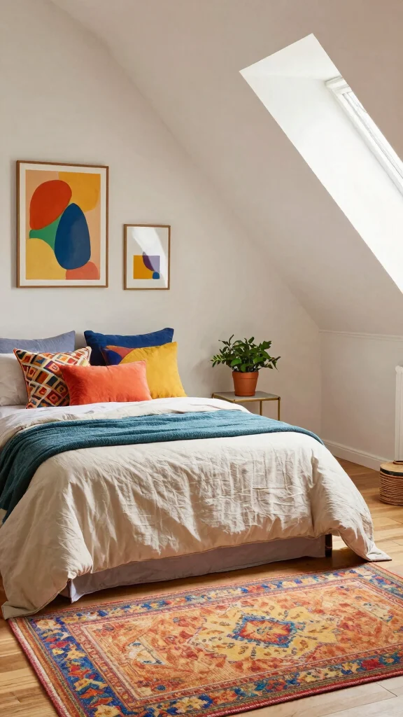 12 Attic Loft Bedroom Ideas for an Open Airy Stylish Sleep Space - 8. Colorful Accents 1