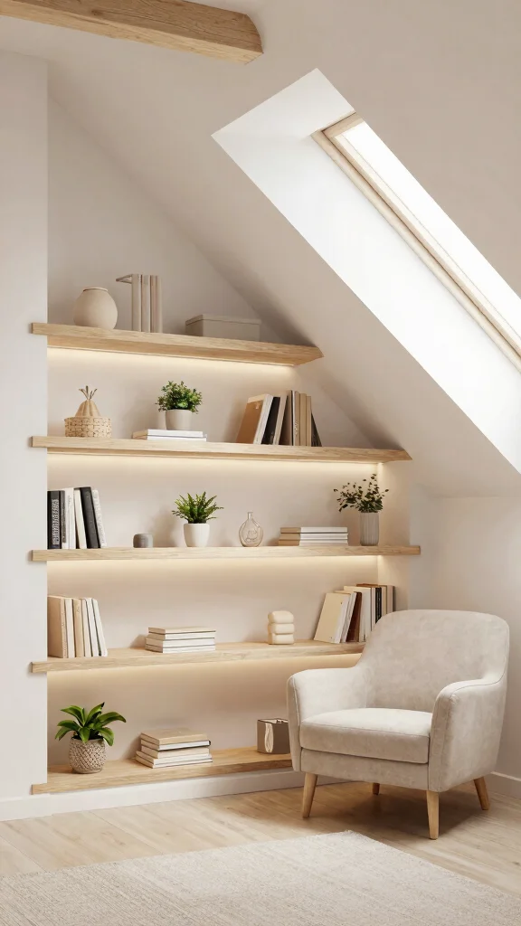 12 Attic Master Suite Ideas With Angled Ceilings for a Luxurious Space - 1. Embrace the Angles with Built-In Shelves 1