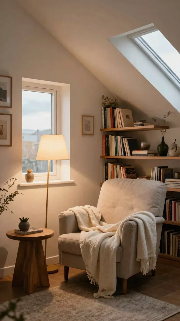 12 Attic Office Ideas With Sloped Ceilings for a Functional Stylish Space - 1. Cozy Reading Nook Under the Eaves 1
