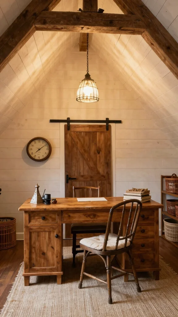 12 Attic Office Ideas With Sloped Ceilings for a Functional Stylish Space - 10. Rustic Farmhouse Style 1
