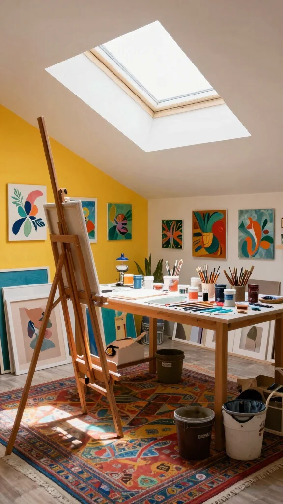 12 Attic Office Ideas With Sloped Ceilings for a Functional Stylish Space - 3. Artistic Studio Space 1