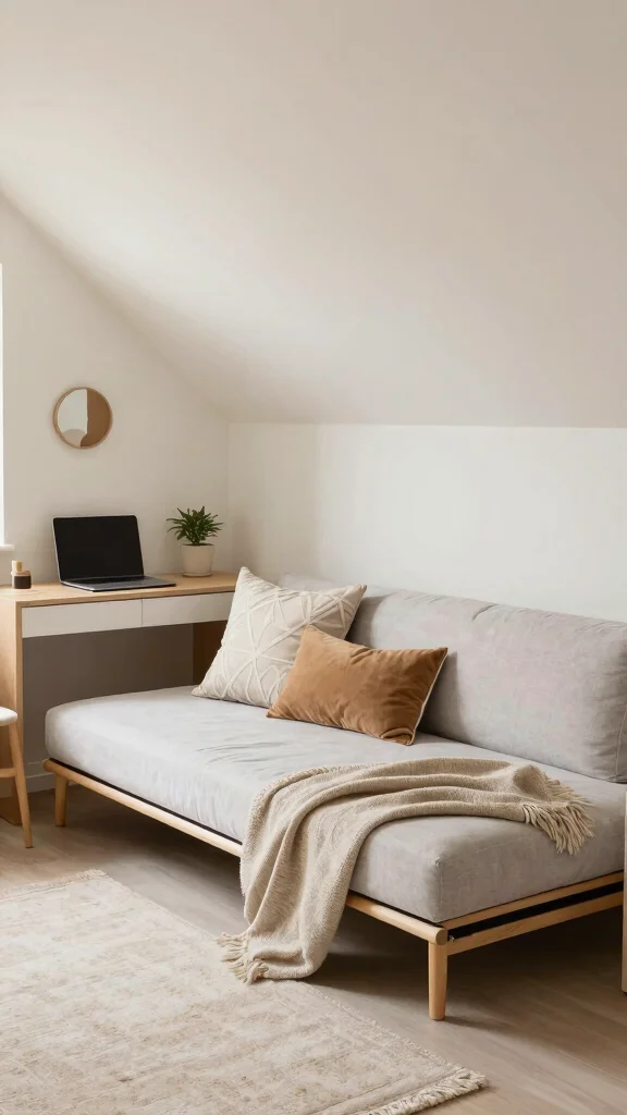 12 Attic Office Ideas With Sloped Ceilings for a Functional Stylish Space - 4. Dual-Purpose Office and Guest Room 1