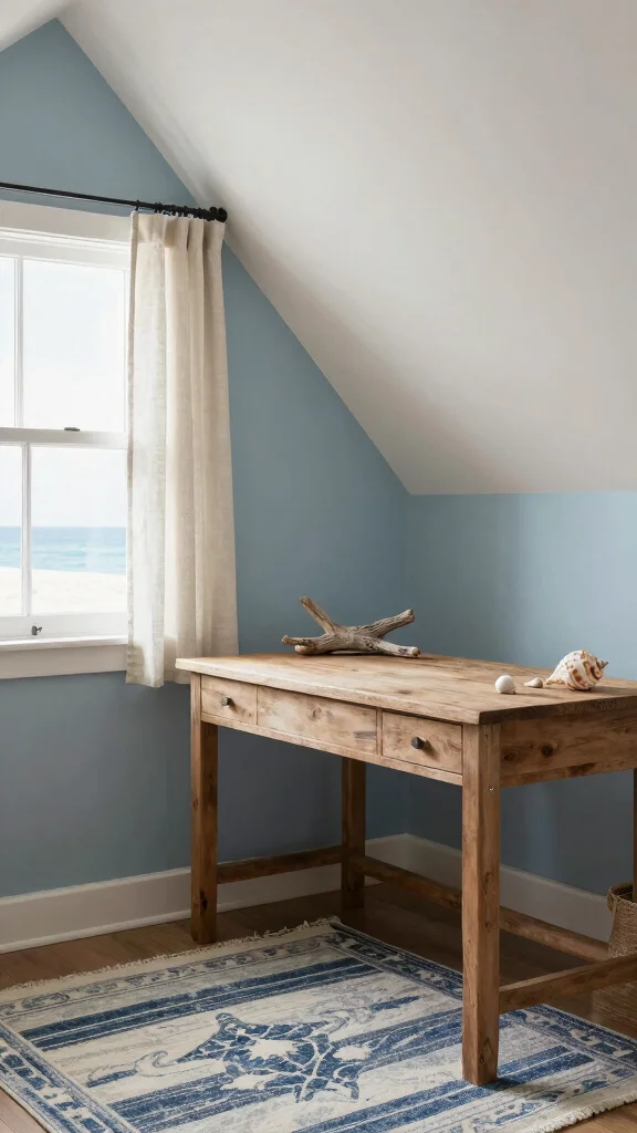 12 Attic Office Ideas With Sloped Ceilings for a Functional Stylish Space - 7. Coastal Retreat Inspired Office 1