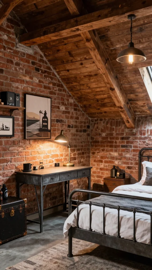12 Attic Office and Guest Room Combo Ideas for a Dual-Purpose Space - 3. Chic Industrial Vibes 1