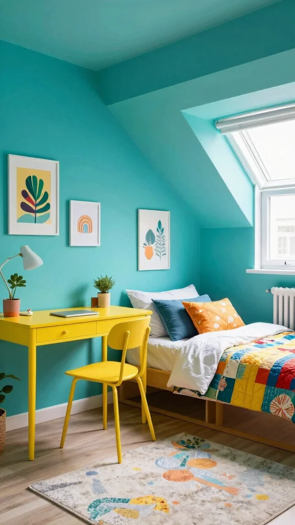 12 Attic Office and Guest Room Combo Ideas for a Dual-Purpose Space - 4. Colorful and Playful 1