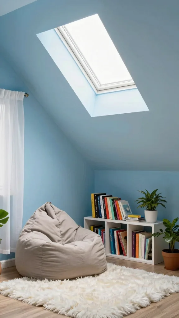 12 Attic Paint Ideas for Sloped Ceilings for a Beautiful Bright Space - 1. Soft Sky Blue for Serenity 1