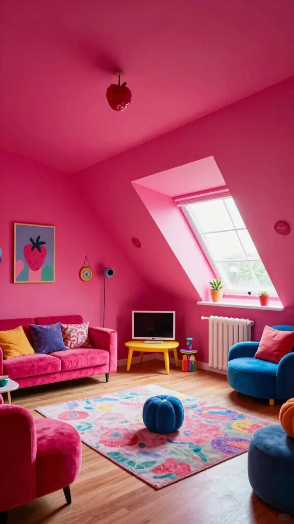 12 Attic Paint Ideas for Sloped Ceilings for a Beautiful Bright Space - 11. Bright Raspberry for a Bold Statement 1