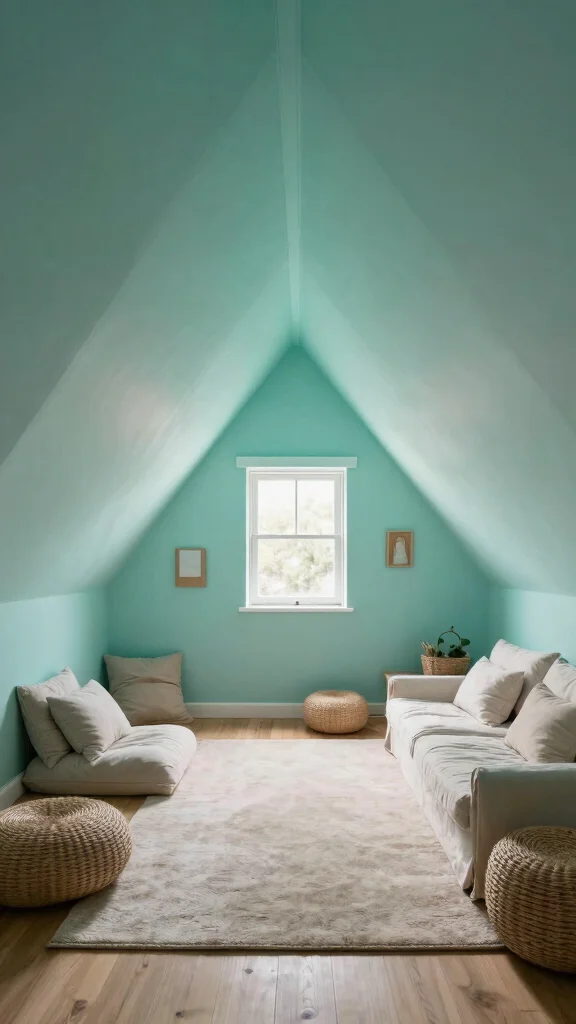 12 Attic Paint Ideas for Sloped Ceilings for a Beautiful Bright Space - 12. Tranquil Aqua for a Soothing Retreat 1