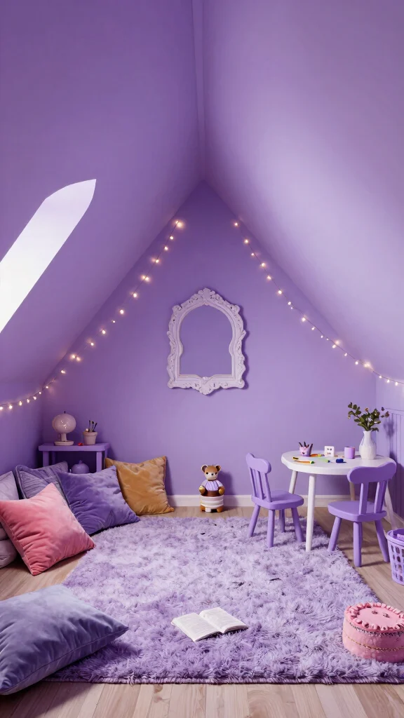12 Attic Paint Ideas for Sloped Ceilings for a Beautiful Bright Space - 3. Gentle Lavender for a Whimsical Touch 1