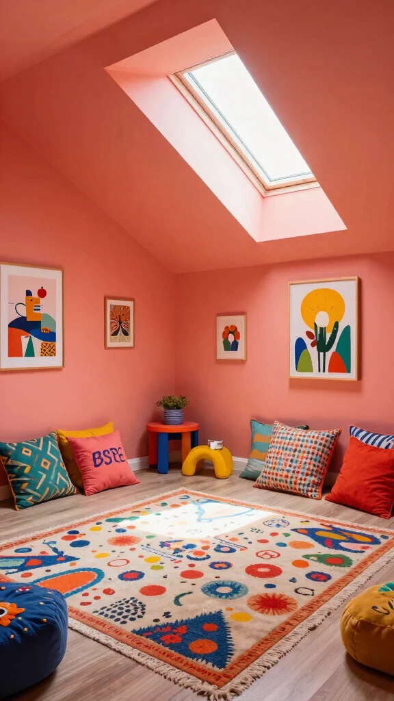 12 Attic Paint Ideas for Sloped Ceilings for a Beautiful Bright Space - 5. Bold Coral for a Pop of Fun 1