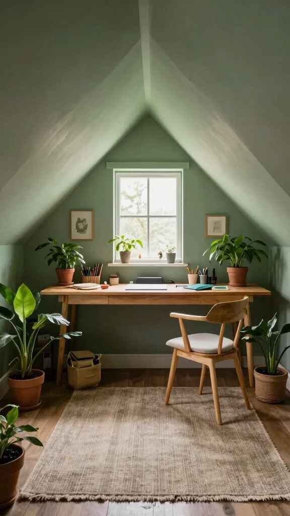 12 Attic Paint Ideas for Sloped Ceilings for a Beautiful Bright Space - 6. Earthy Sage Green for a Natural Retreat 1