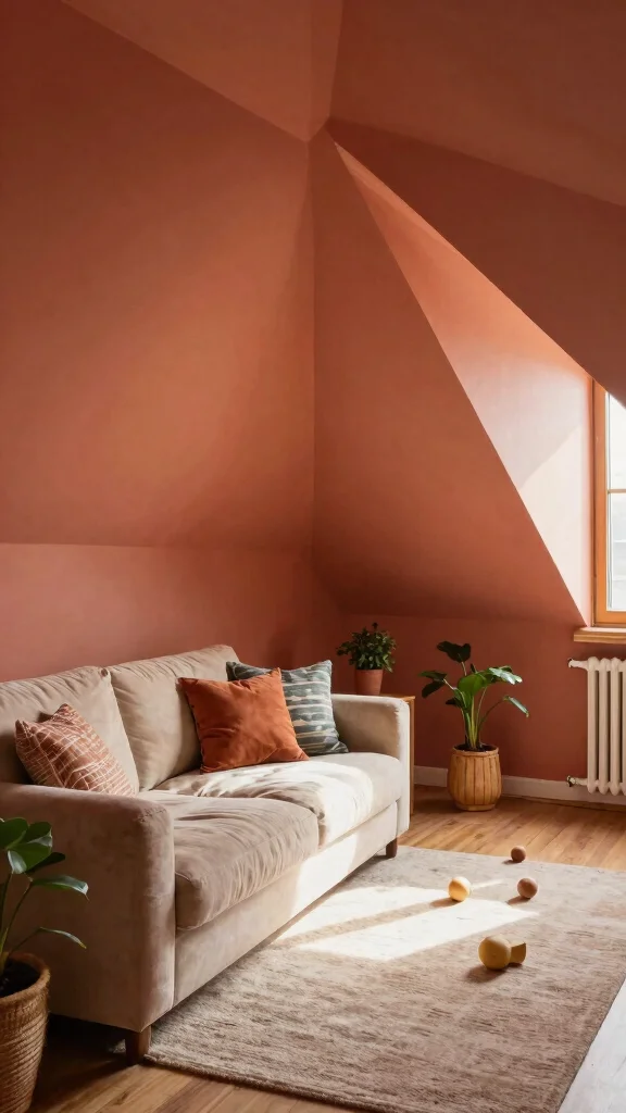 12 Attic Paint Ideas for Sloped Ceilings for a Beautiful Bright Space - 8. Warm Terracotta for Cozy Charm 1