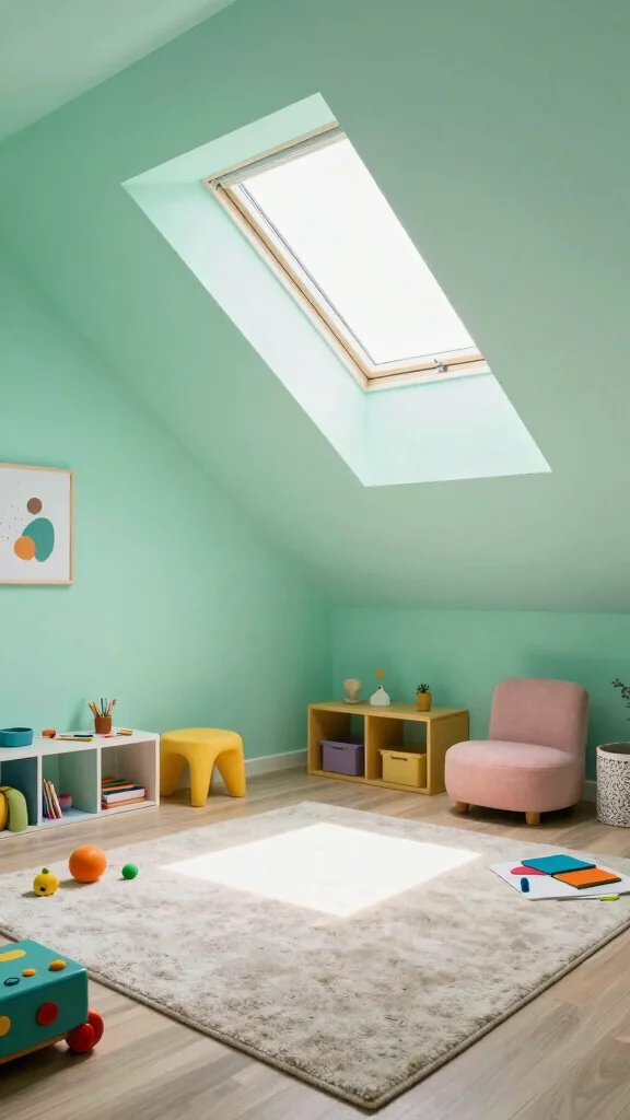 12 Attic Paint Ideas for Sloped Ceilings for a Beautiful Bright Space - 9. Playful Mint Green for a Fresh Look 1