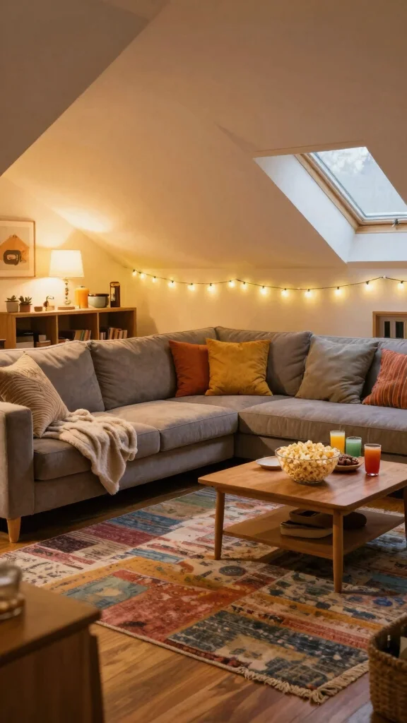 12 Attic Playroom Ideas With Sloped Ceilings for a Smart Kids Space - 10. Cozy Family Hangout Space 1