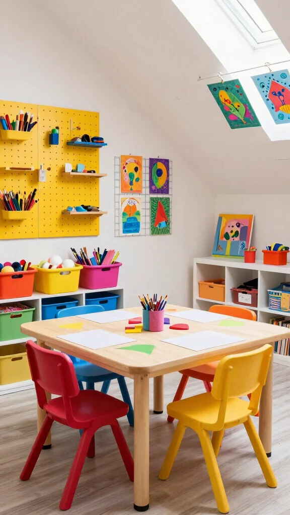 12 Attic Playroom Ideas With Sloped Ceilings for a Smart Kids Space - 3. Arts and Crafts Station 1