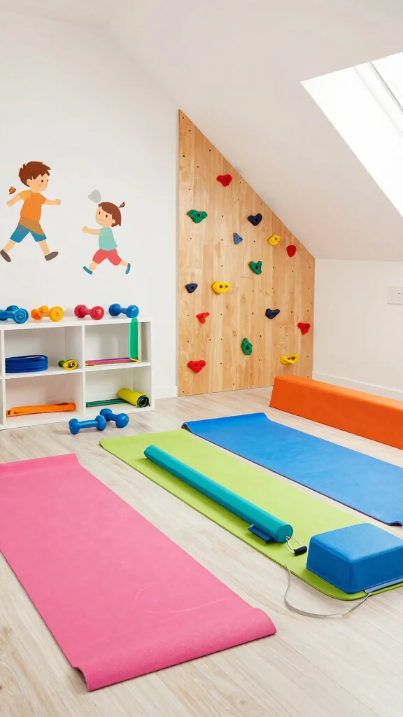 12 Attic Playroom Ideas With Sloped Ceilings for a Smart Kids Space - 4. Playful Mini Gym 1