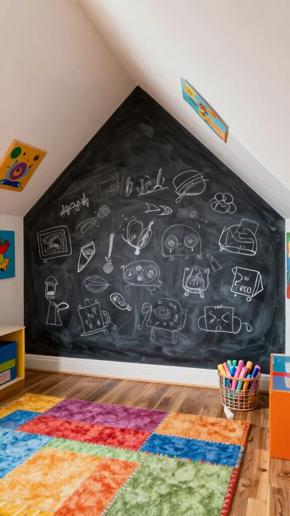 12 Attic Playroom Ideas With Sloped Ceilings for a Smart Kids Space - 5. Sloped Ceiling Chalkboard Wall 1