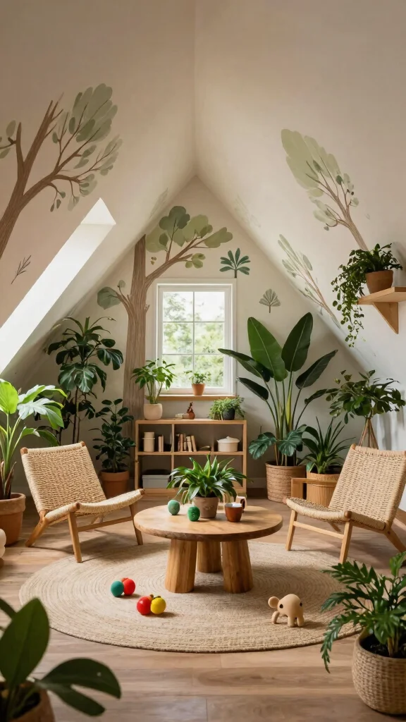12 Attic Playroom Ideas With Sloped Ceilings for a Smart Kids Space - 8. Nature-Inspired Playroom 1