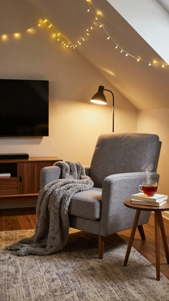 12 Attic TV Room Ideas for a Comfortable Stylish Top-Floor Lounge - 1. Cozy Reading Nook with Media Center 1