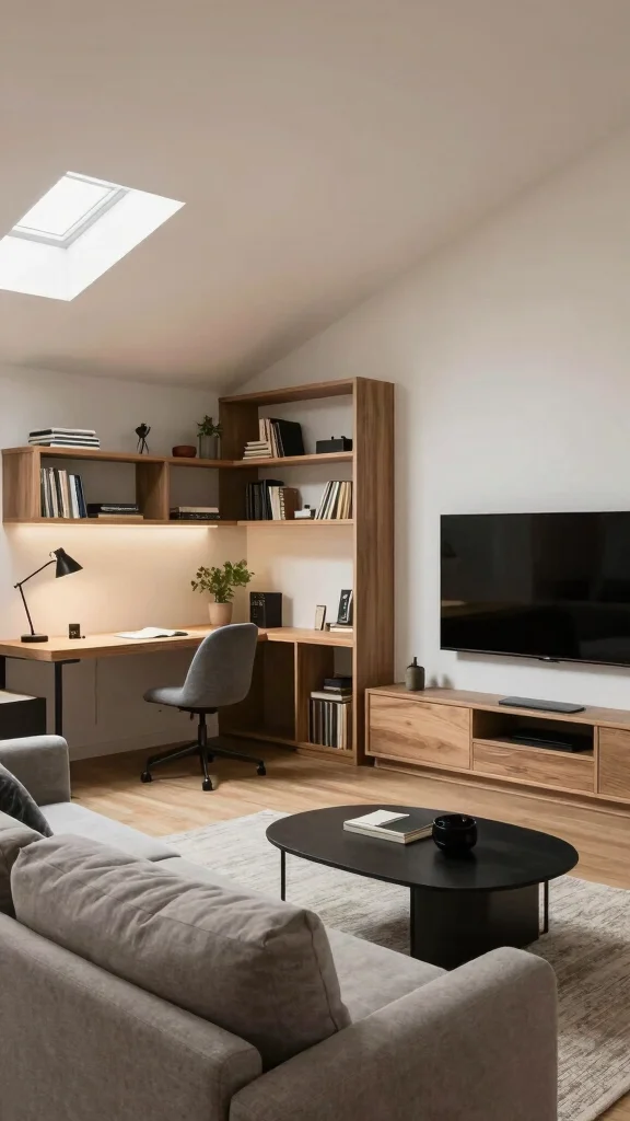 12 Attic TV Room Ideas for a Comfortable Stylish Top-Floor Lounge - 11. Dual Purpose Attic Office and TV Room 1