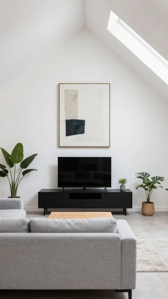 12 Attic TV Room Ideas for a Comfortable Stylish Top-Floor Lounge - 3. Chic Minimalist Aesthetic 1