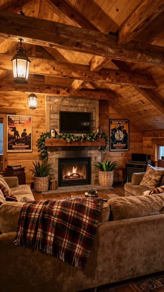 12 Attic TV Room Ideas for a Comfortable Stylish Top-Floor Lounge - 4. Rustic Cabin Vibes 1