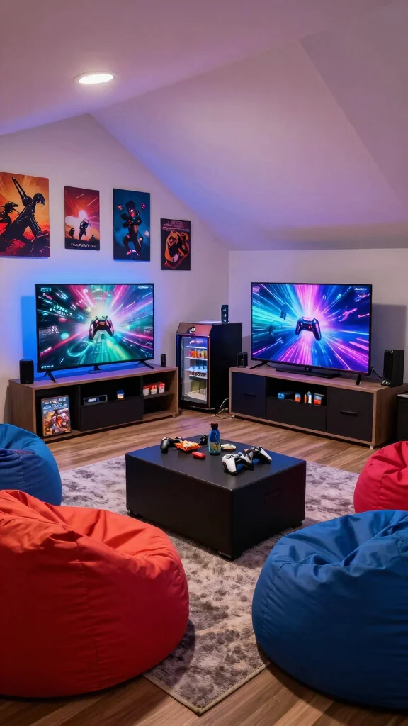 12 Attic TV Room Ideas for a Comfortable Stylish Top-Floor Lounge - 6. Smart Game Zone 1