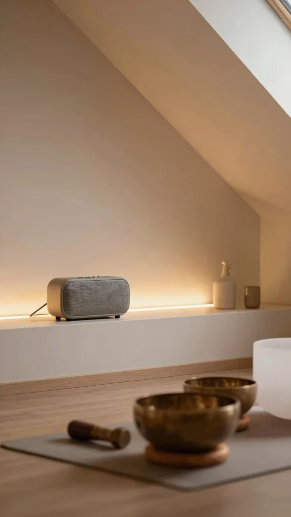 12 Attic Yoga Studio Design Ideas for a Calm Dedicated Practice Space - 10. Create a Peaceful Sound Environment 1