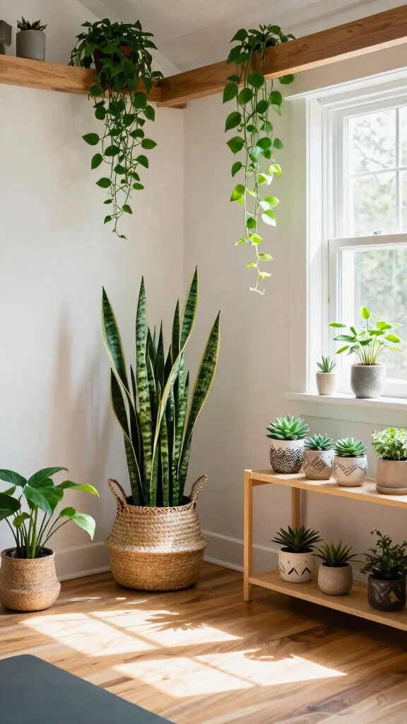 12 Attic Yoga Studio Design Ideas for a Calm Dedicated Practice Space - 2. Indoor Plants as Decor 1