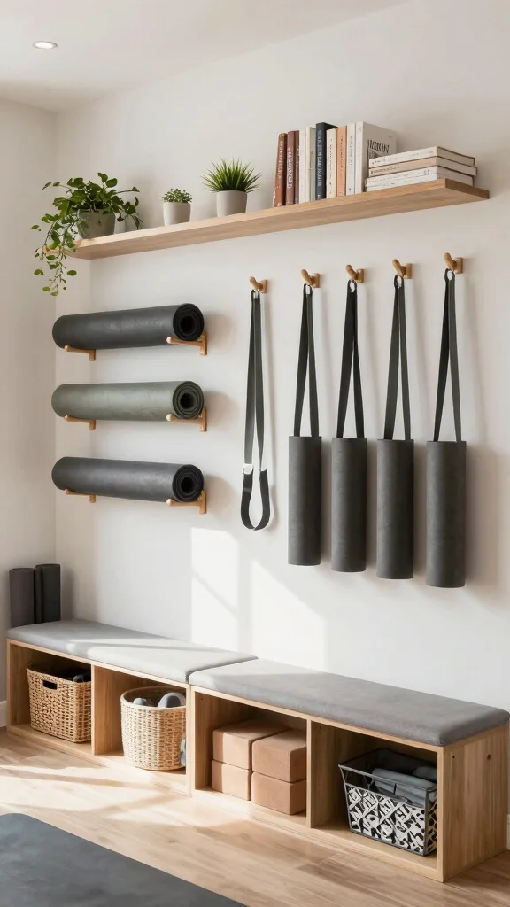 12 Attic Yoga Studio Design Ideas for a Calm Dedicated Practice Space - 8. Functional Storage Solutions 1