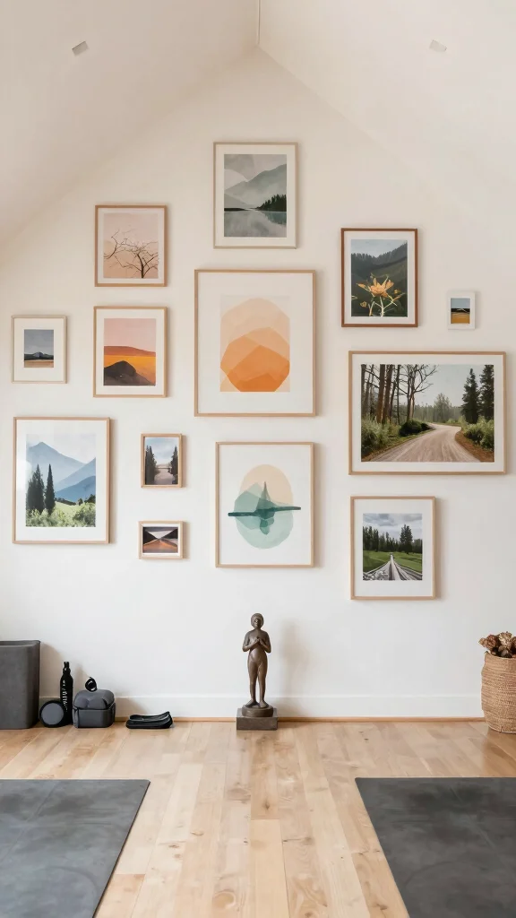 12 Attic Yoga Studio Design Ideas for a Calm Dedicated Practice Space - 9. Incorporating Art for Inspiration 1